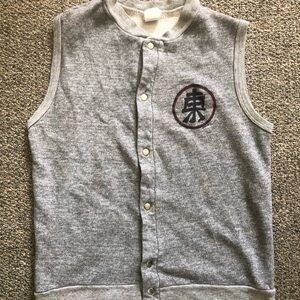 Vintage Japanese Kanji button up sleeveless sweatshirt super soft